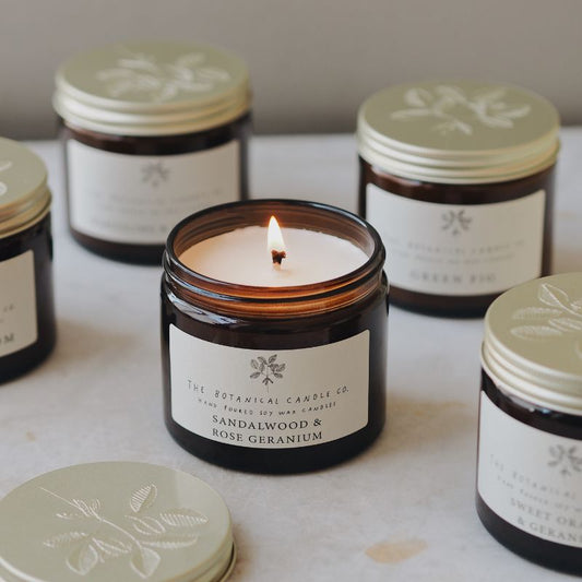 Sandalwood & Rose Geranium soy candle from Botanical Candle Co.