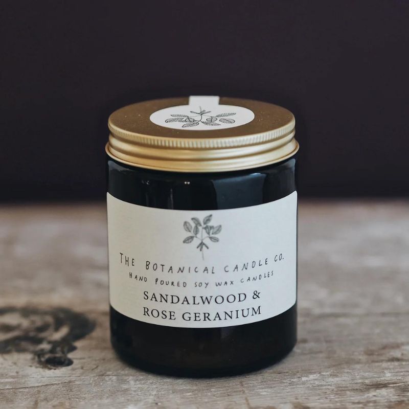 Sandalwood & Rose Geranium soy candle from Botanical Candle Co.